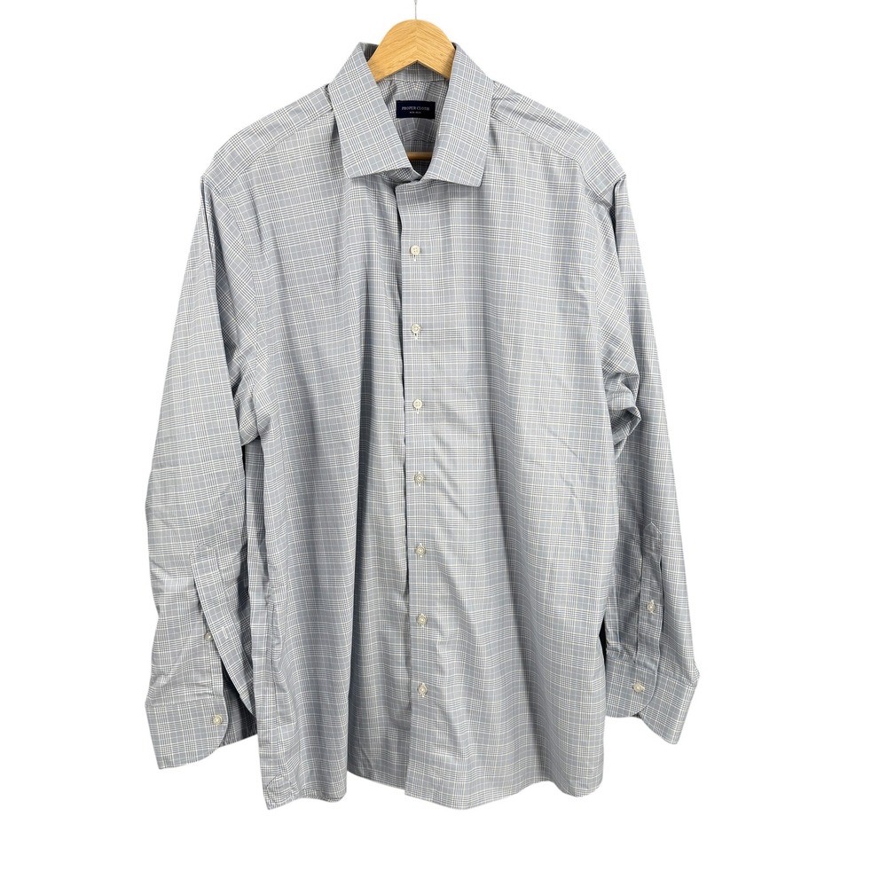 Proper Cloth Thomas Mason‎ Blue Grey Check Shirt 17.5 35 Classic Fit